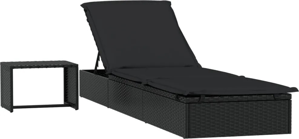 vidaXL Șezlong, 1 buc., cu masă, negru, poliratan