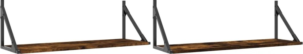 vidaXL Rafturi de perete, 2 buc., stejar fumuriu, 80x25x25,5 cm, lemn