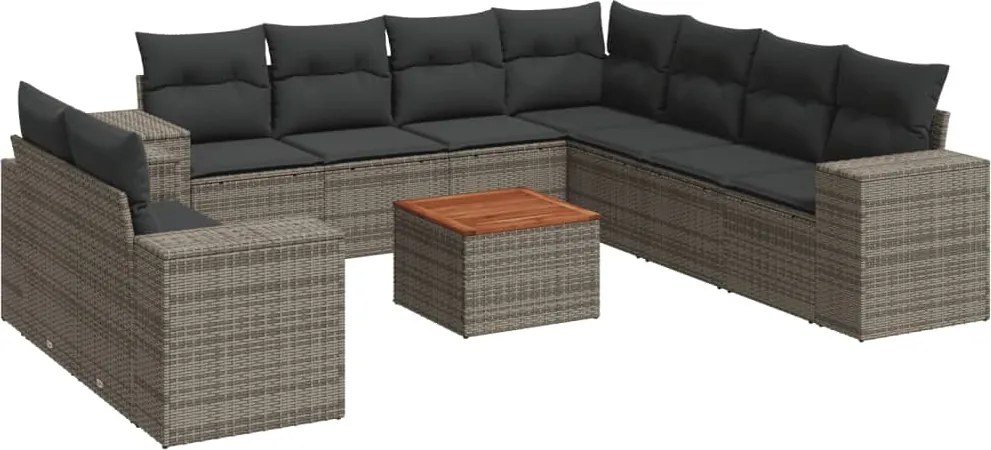 vidaXL Set mobilier de grădină cu perne, 10 piese, gri, poliratan