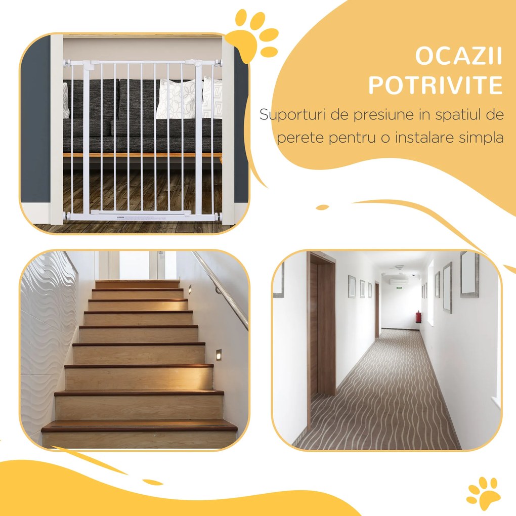 Poarta de Siguranta PawHut pentru Copii si Animale de Companie Alb 76x72-82cm | AOSOM RO