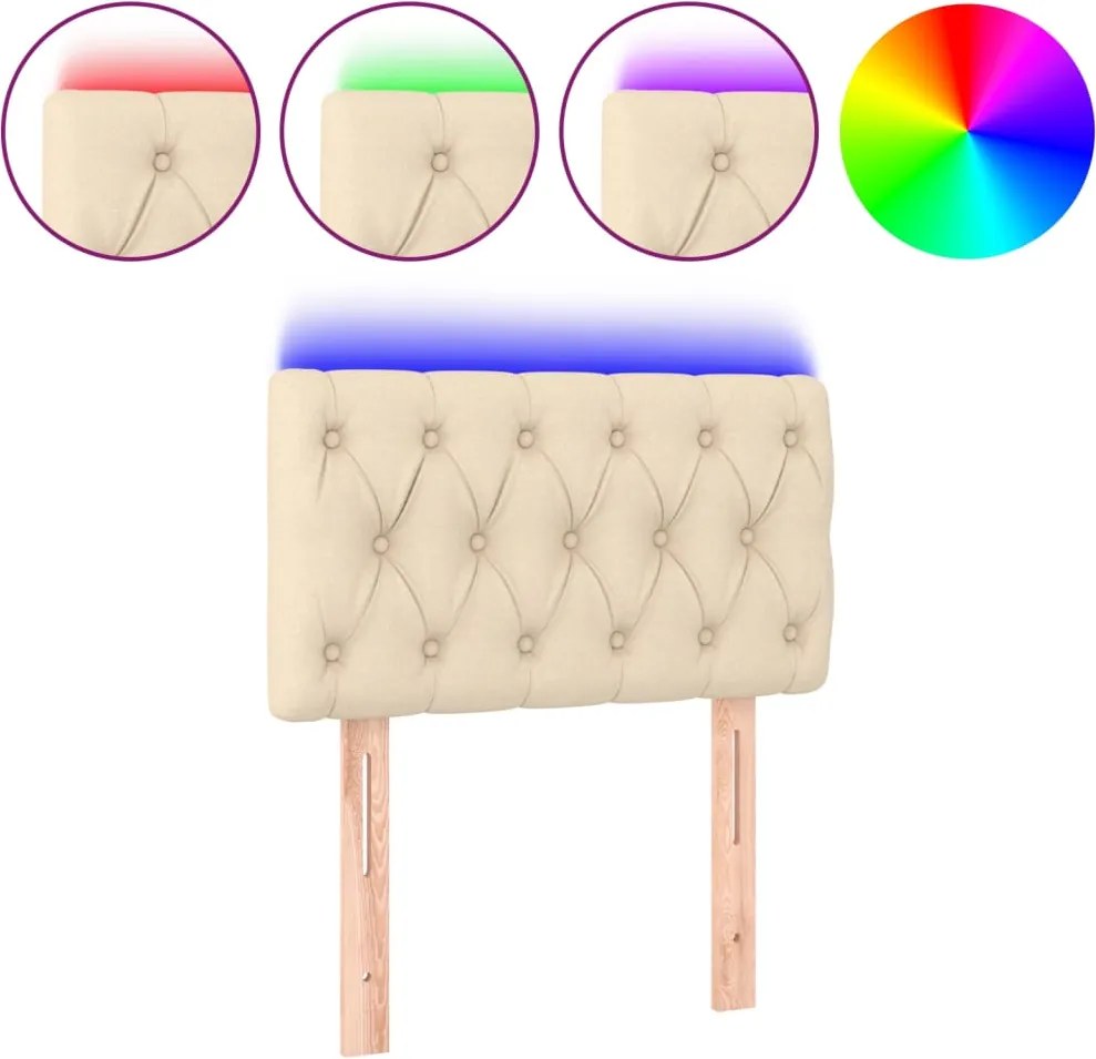 vidaXL Tăblie de pat cu LED, crem, 80x7x78/88 cm, textil