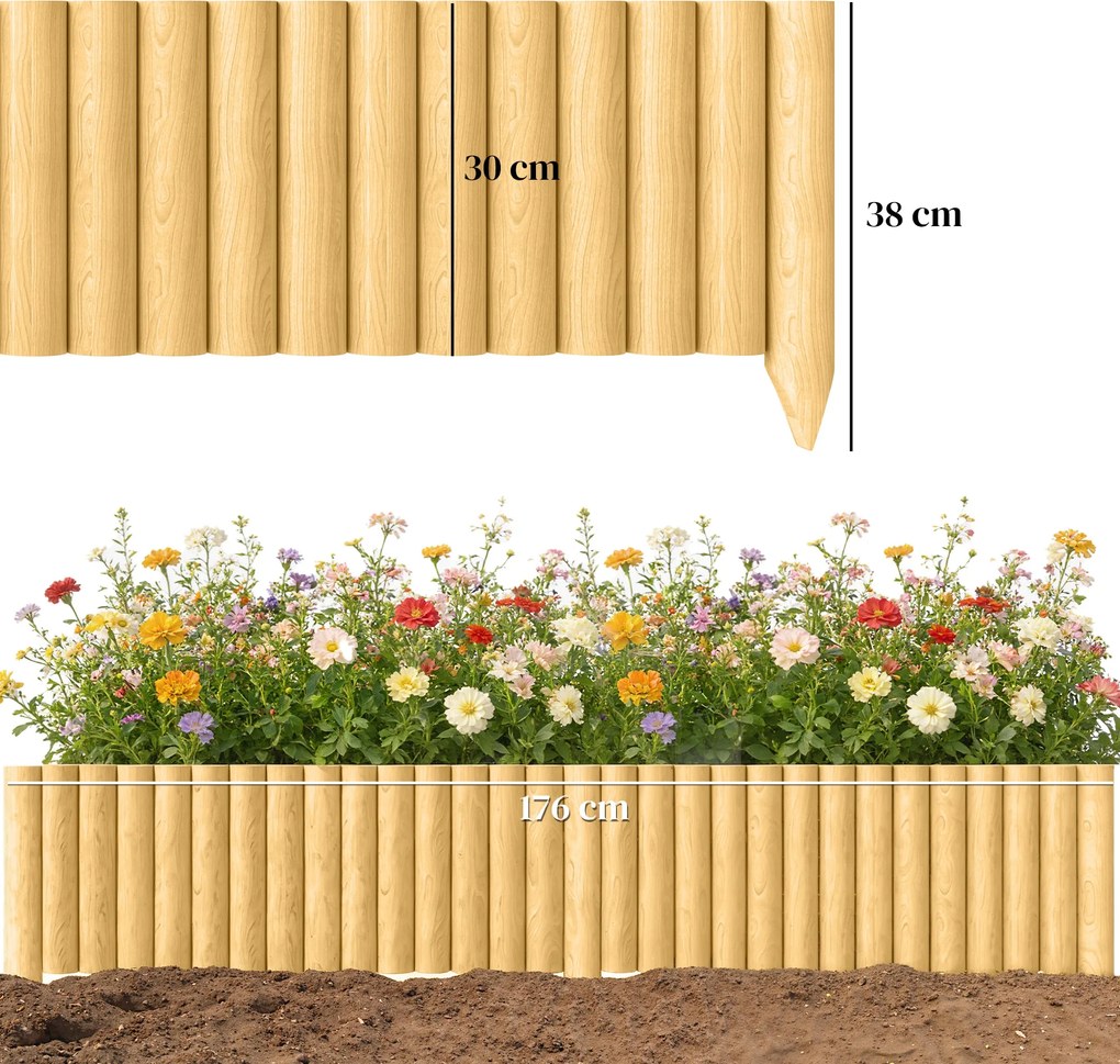 Outsunny Panou decorativ gard de grădină din lemn, rezistent și ușor de instalat pentru patio, gazon, alee 176x38 cm natural | Aosom Romania