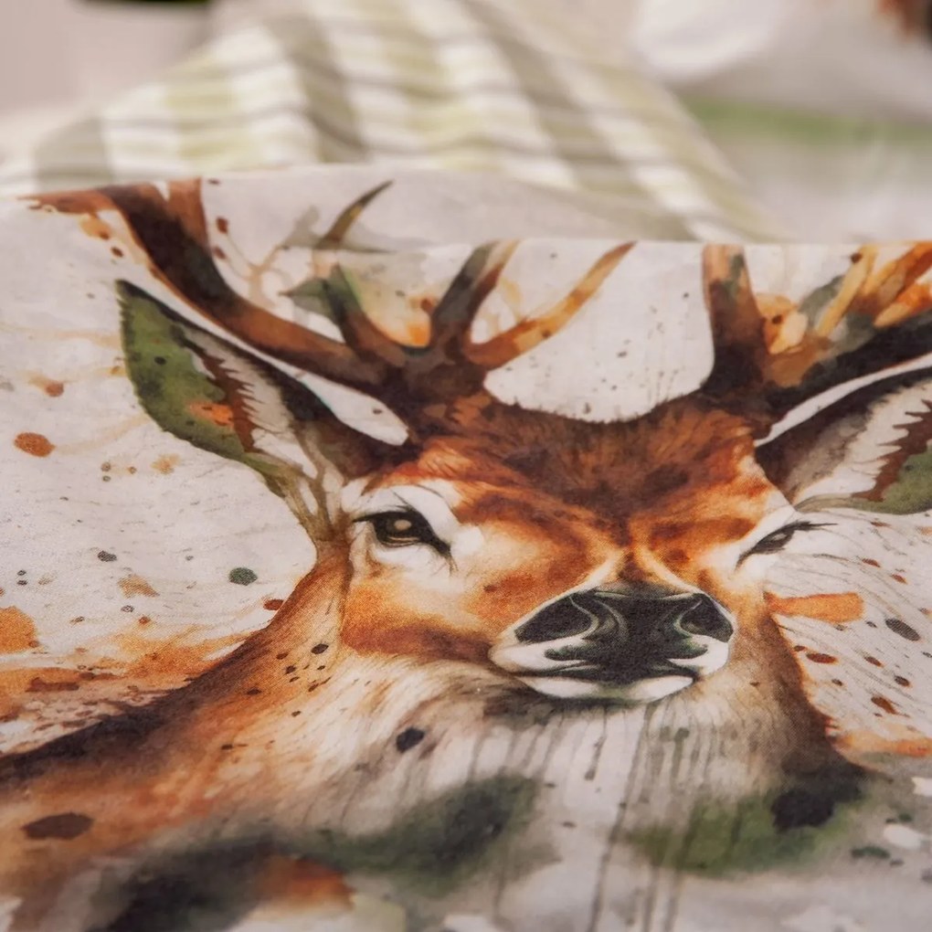 Lenjerie de pat din flanelă Herding Cerbul, 135 x 200 cm, 80 x 80 cm
