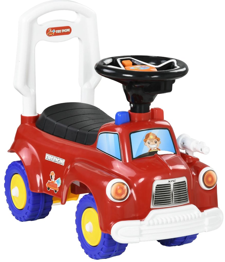 AIYAPLAY Portador trotineta copii vehicul de impins camion de pompieri 18-36 luni portbagaj faruri muzica roșu | Aosom Romania