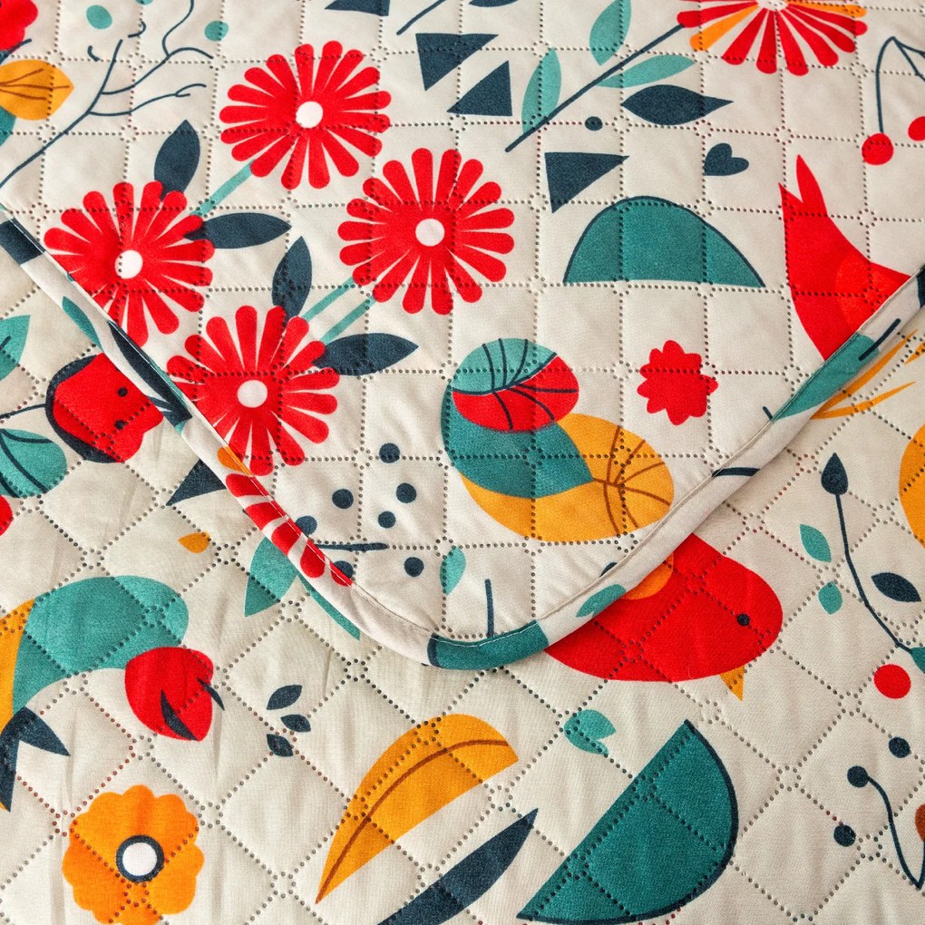 Cuvertura de pat colorata cu model RETRO BIRDS Dimensiune: 220 x 240 cm