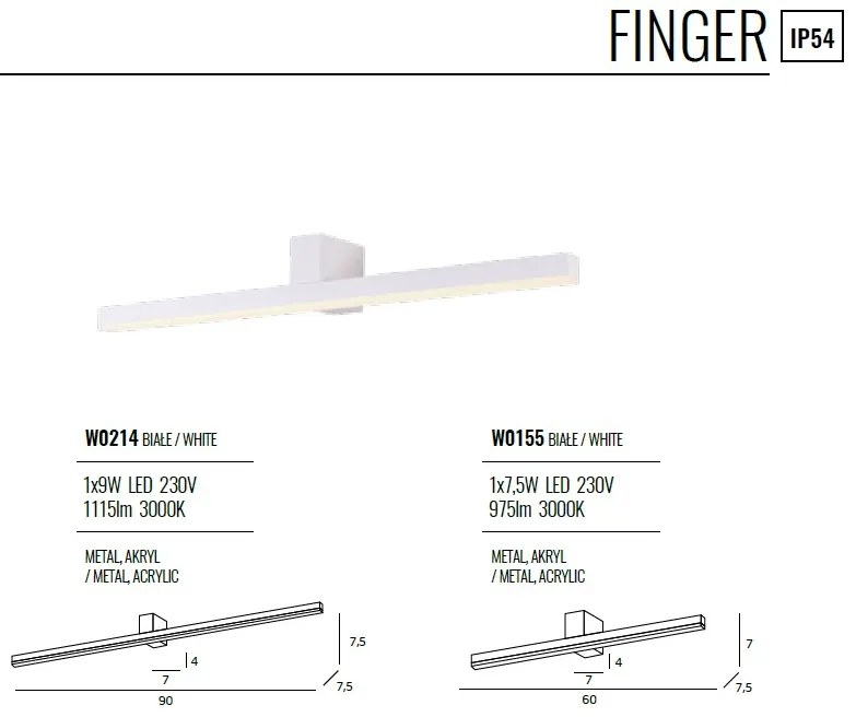 Aplica de perete LED pentru oglinda baie, IP54 FINGER W0155 MX