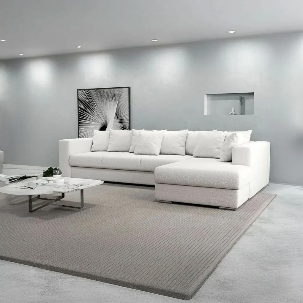 Colțar extensibil dumonde cu ladă de depozitare si sezut confortabil din spuma high-density, Gloria Euphoria Ivory II 320x183 cm