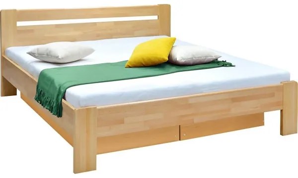 Pat dublu cu somieră și spațiu de depozitare din lemn masiv AMARA 180x200 cm fag