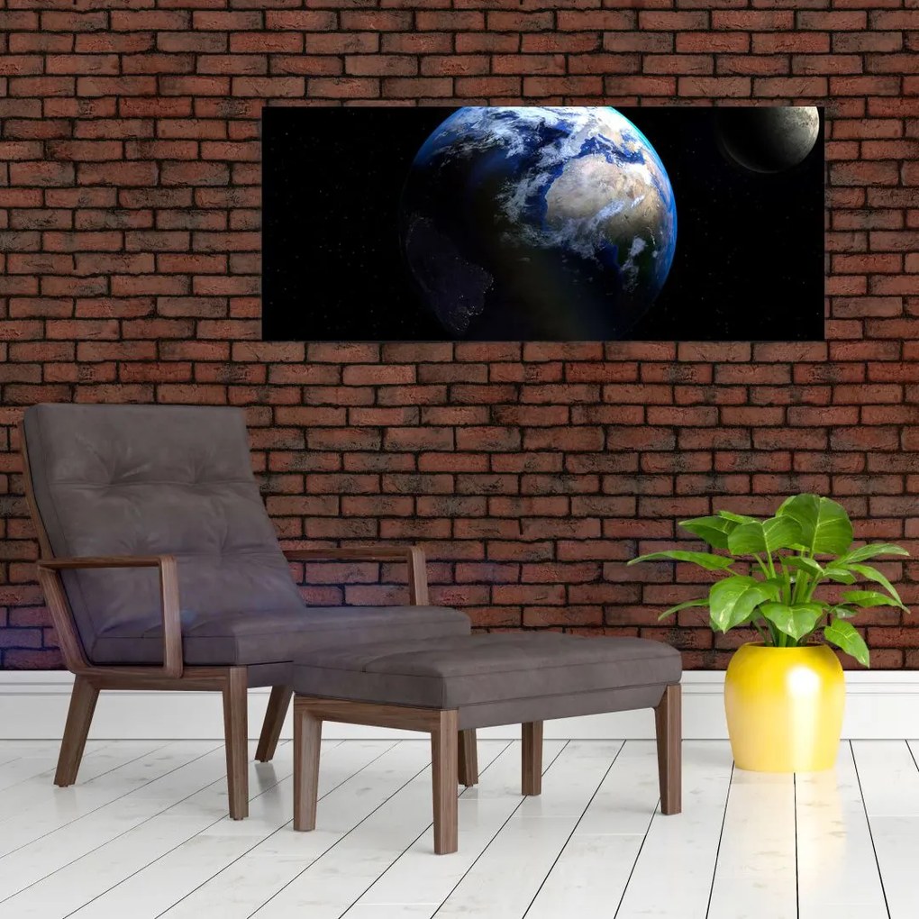 Tablou cu Luna și Pământul (120x50 cm)