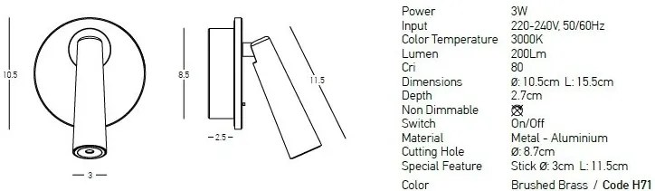 Aplica cu spot LED directionabil stil minimalist Jane