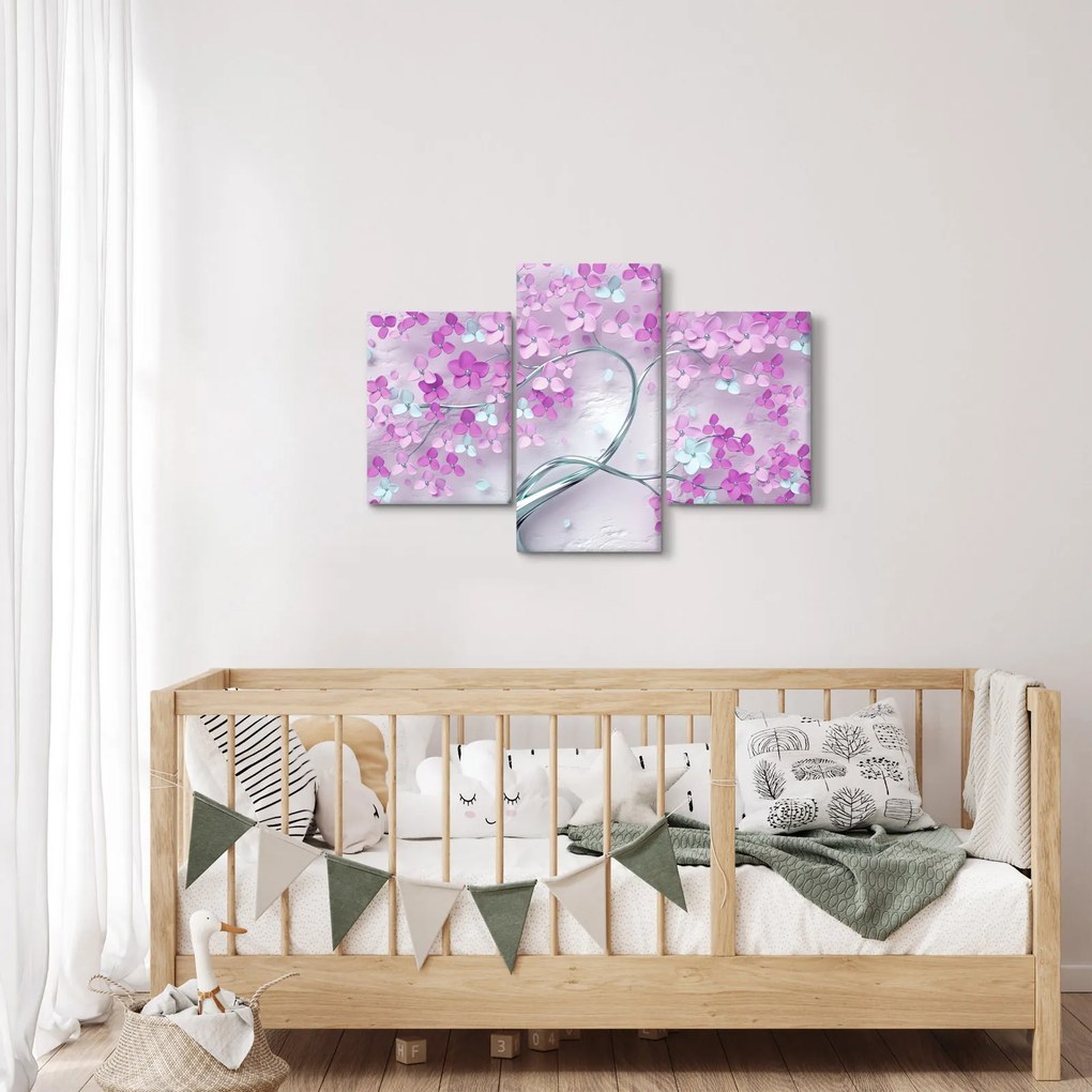 Tablouri cu flori pe trunchi argintiu - abstract (90x60 cm)