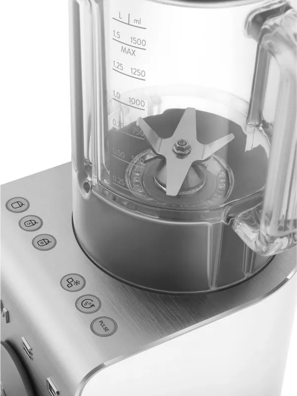 Blender Smeg Collezione BLC02WHMEU, 1400 W, 1,5 l, 22 000 rpm, 5 programe, 9 viteze, Măcinare gheață, Oțel inoxidabil, Alb/Inox