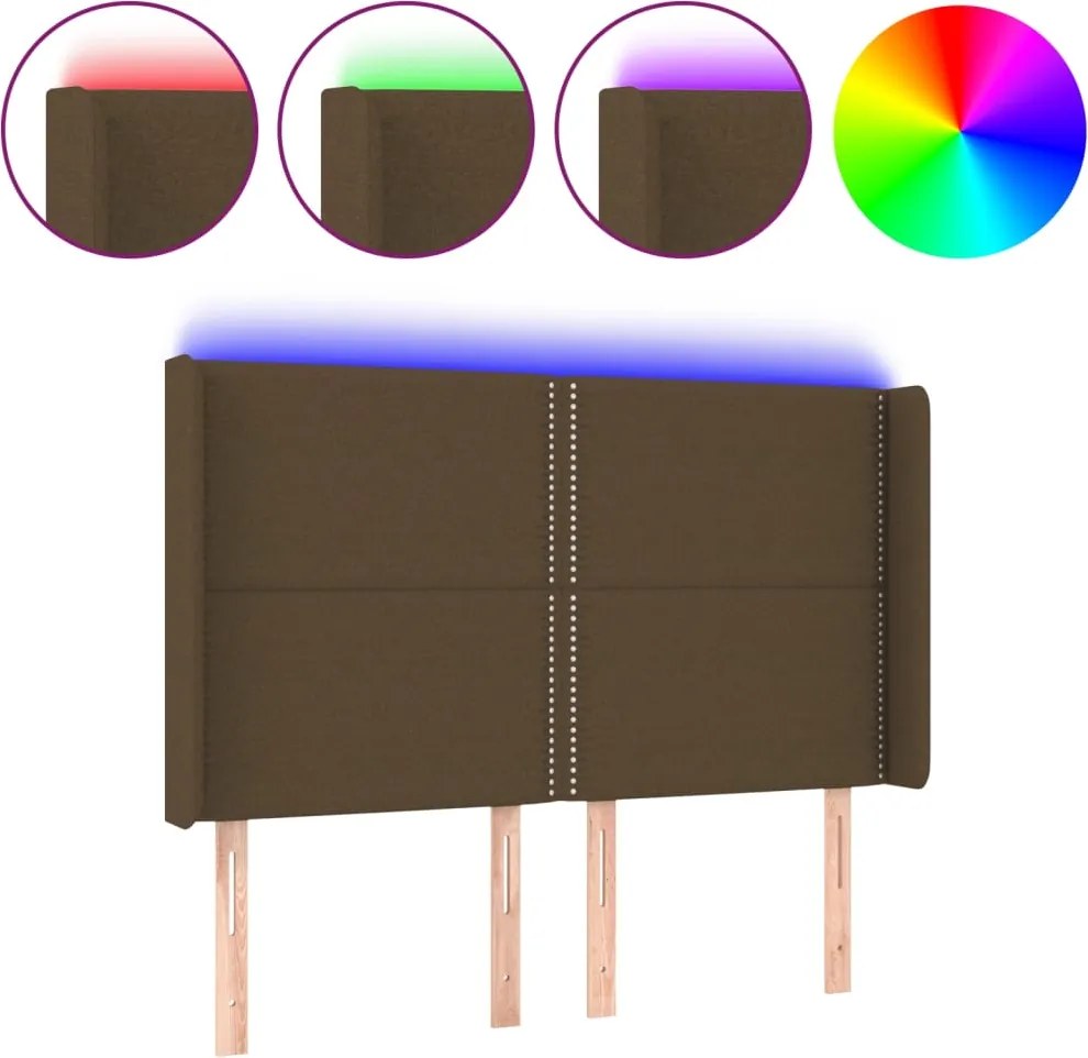 vidaXL Tăblie de pat cu LED, maro închis, 147x16x118/128 cm, textil
