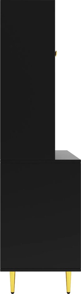 Dulap înalt pentru sufragerie, cu uși cu geam perforat, decor auriu și spațiu mare de depozitare pe mai multe niveluri, 145x39x171 cm, Negru