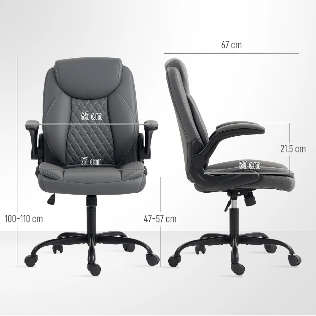 HOMCOM Fotoliu de birou, fotoliu birou ergonomic cu suporturi pentru brațe rabatabile, înălțime reglabilă, funcție de balansare, gri | Aosom Romania