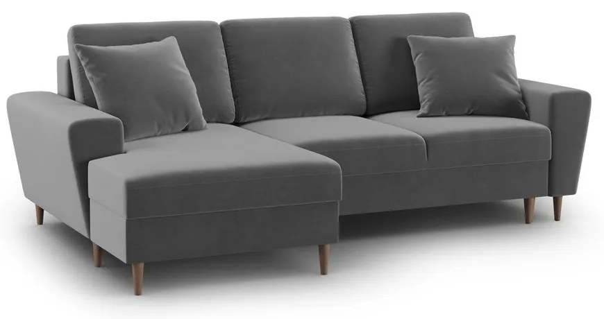 Colțar gri deschis extensibil, cu spațiu de depozitare cu tapițerie din catifea (cu colț pe partea stângă, cu șezlong) Kyoto – Cosmopolitan Design