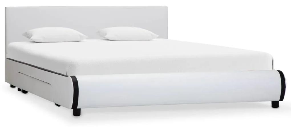 284945 vidaXL Cadru pat cu sertare, alb, 140 x 200 cm, piele artificială
