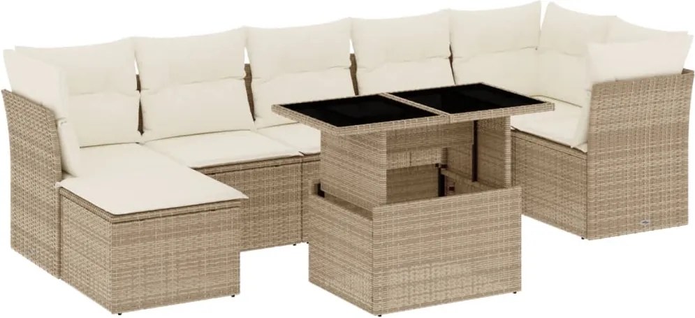 vidaXL Set canapele de grădină, 8 piese, cu perne, bej, poliratan