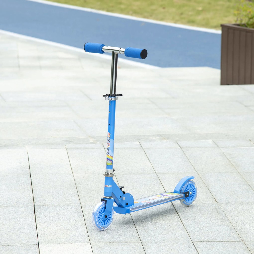 HOMCOM Scuter Pliabil pentru Copii, Scuter cu 2 Roți, Înălțime Reglabilă, Lumini LED și Muzică, 67x32x78 cm, Albastru | Aosom Romania