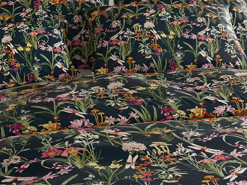 Set Lenjerie cocolino MYSTIC GARDEN verde inchis + Cearsaf Cocolino microplus cu elastic SOFT 180x200 cm alb, pat dublu