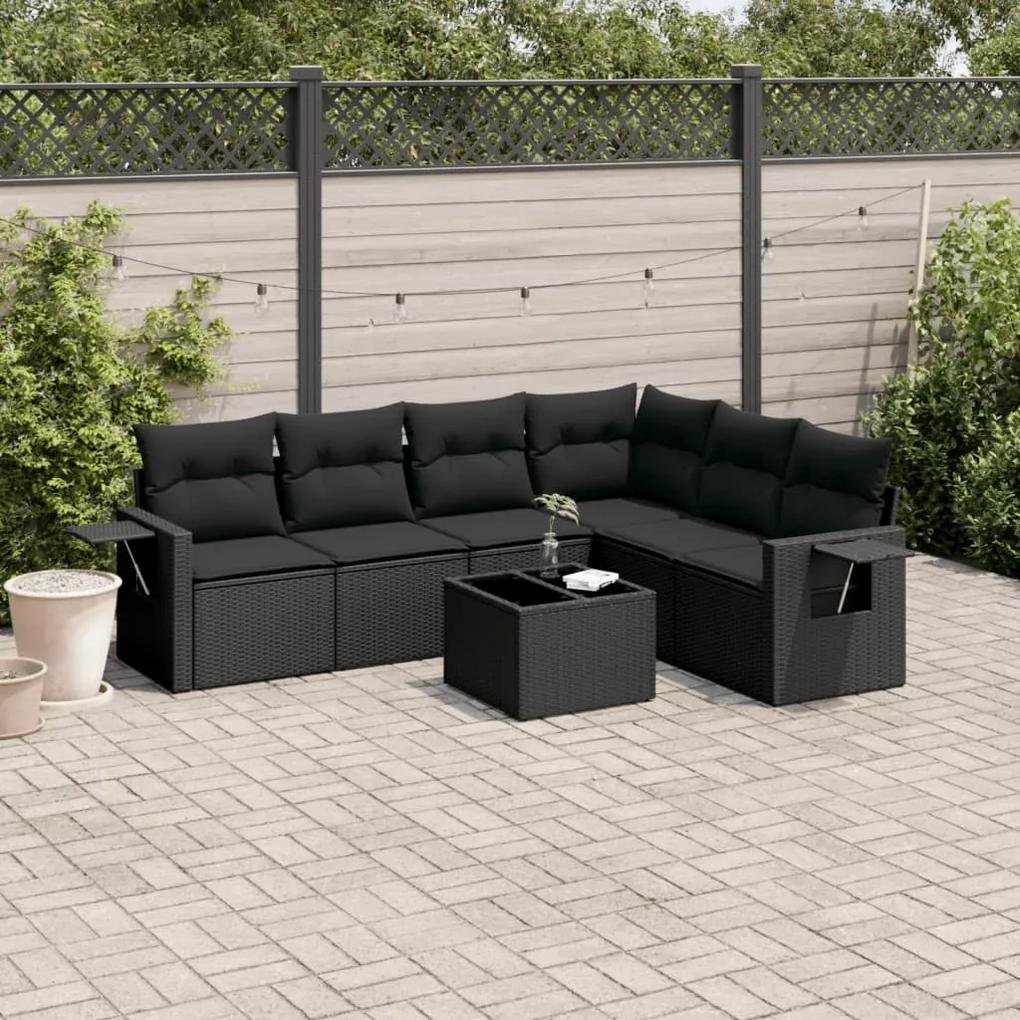 3252552 vidaXL Set canapele de grădină cu perne, 7 piese, negru, poliratan
