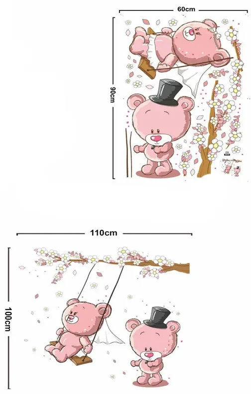 Sticker perete Pink bear swing