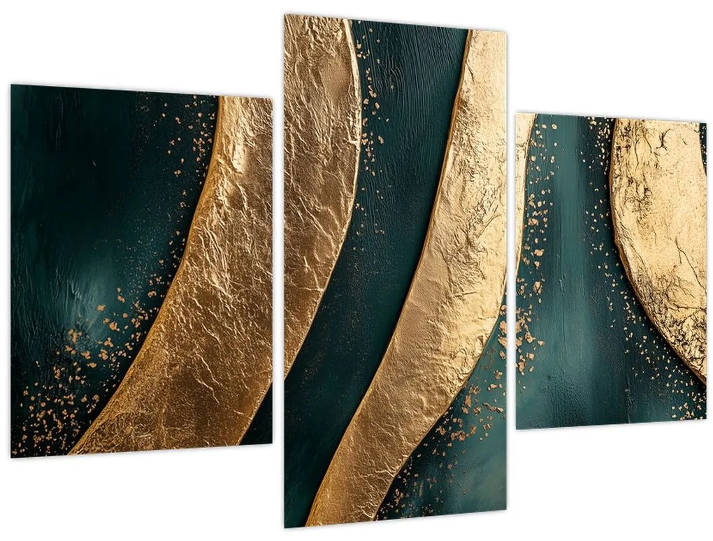 Tablou - Abstracție verde cu auriu I. (90x60 cm)