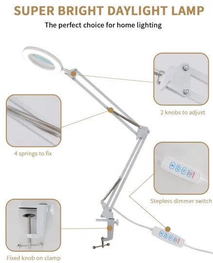 Lampă LED dimabilă de masă cu lupă LED/12W/5V 3000/4200/6000K alb Brilagi