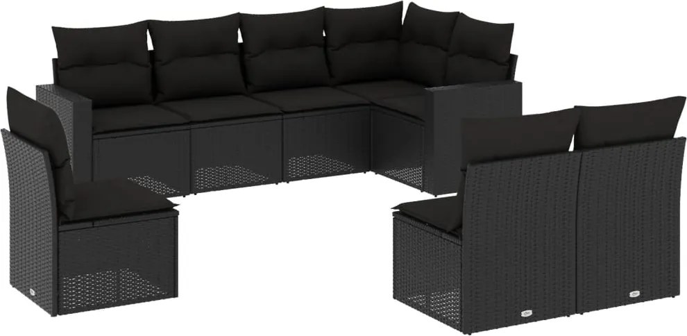 vidaXL Set mobilier de grădină cu perne, 8 piese, negru, poliratan