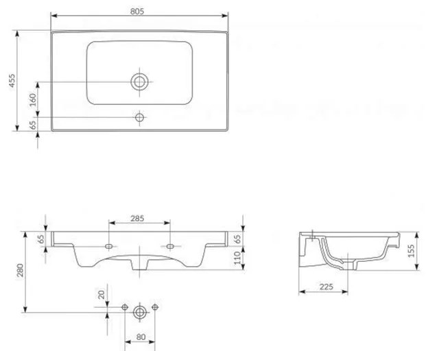 Lavoar pentru mobilier Cersanit, Crea, 80 cm, alb