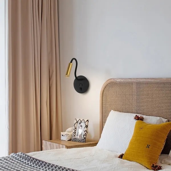 Lampă LED flexibilă de perete cu port USB Brilagi MAYA LED/3W/230V negru/auriu