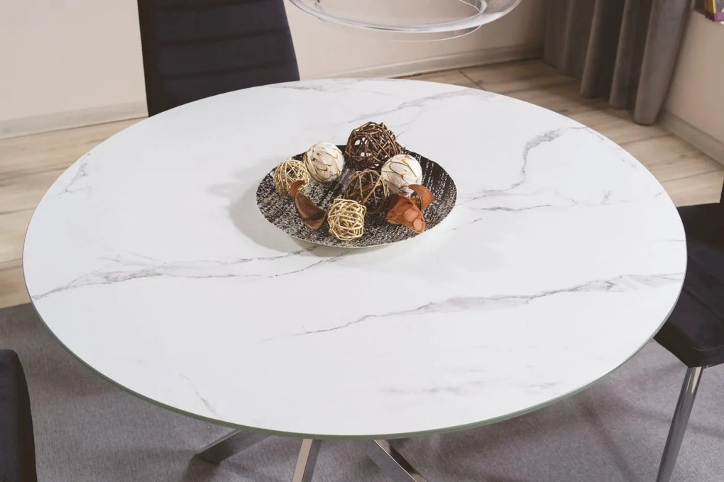 Masa rotunda Agis marmura alba/argintiu ø90/h71 cm