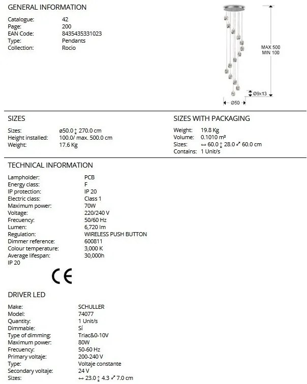 LUSTRA LED CU 14 PENDULE LED cu telecomanda ROCIO, crom