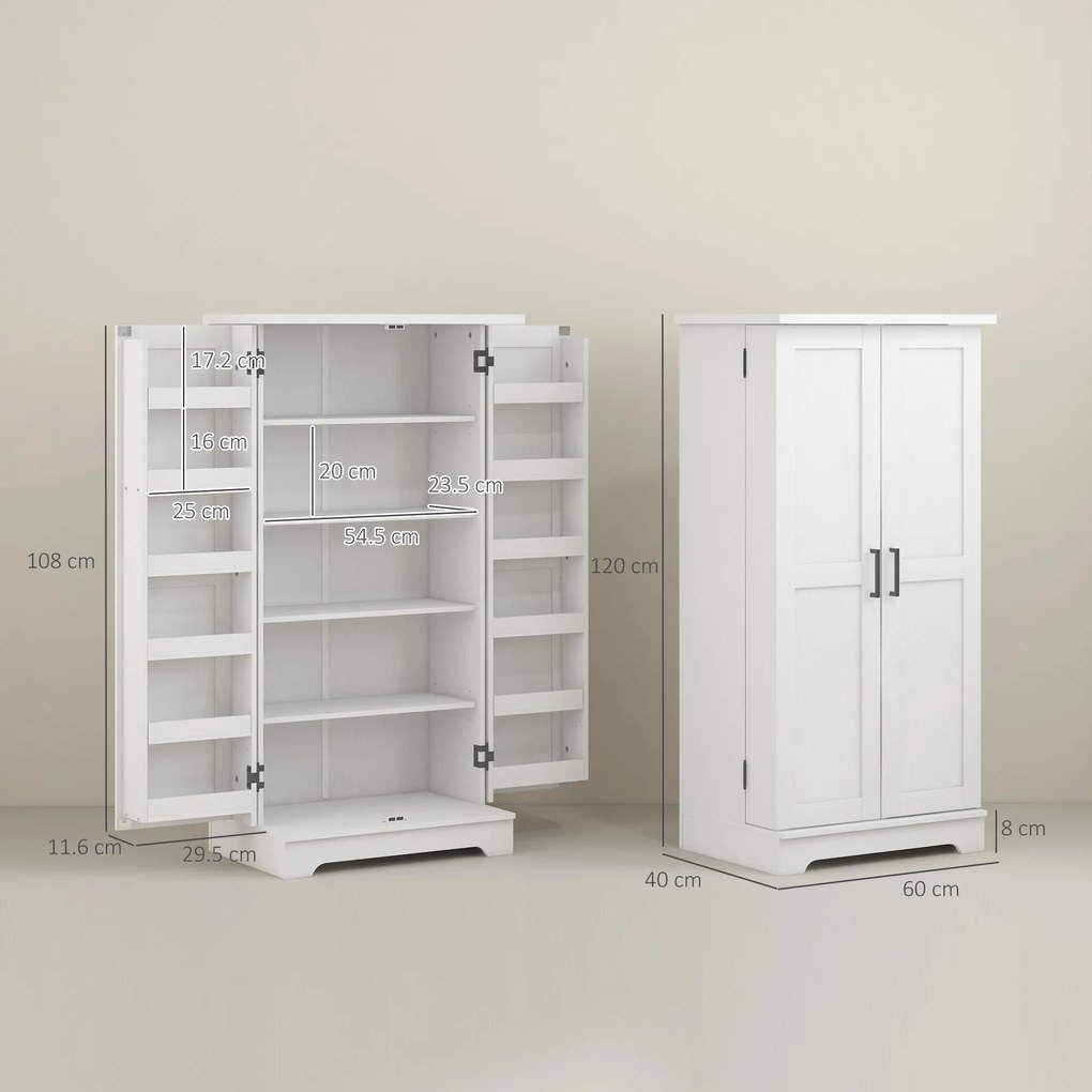 HOMCOM Bufet bucătărie dulap de bucătărie 5 niveluri cu uși și rafturi reglabile 60l x 40P x 120H cm aspect lemn crem | Aosom Romania