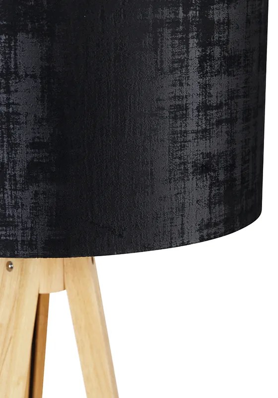 Lampă de podea din lemn cu abajur din stofă negru 50 cm - Tripod Classic
