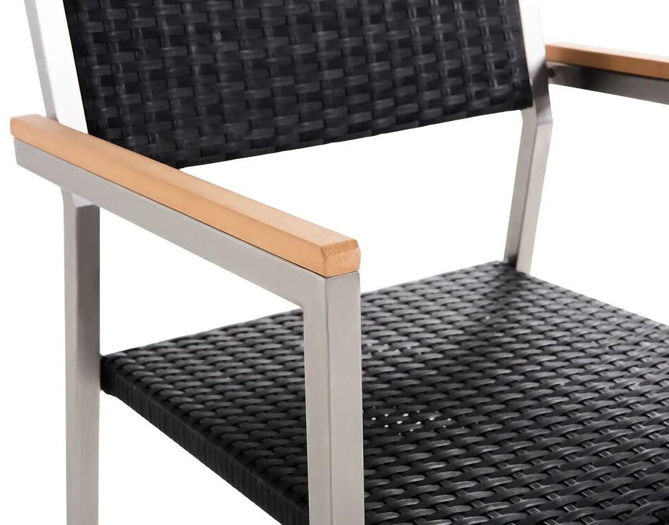 Set de masă pentru grădină Grosso (negru) (blat din sticlă 180x90 cm) (scaune din ratan) (sticlă). 1011749