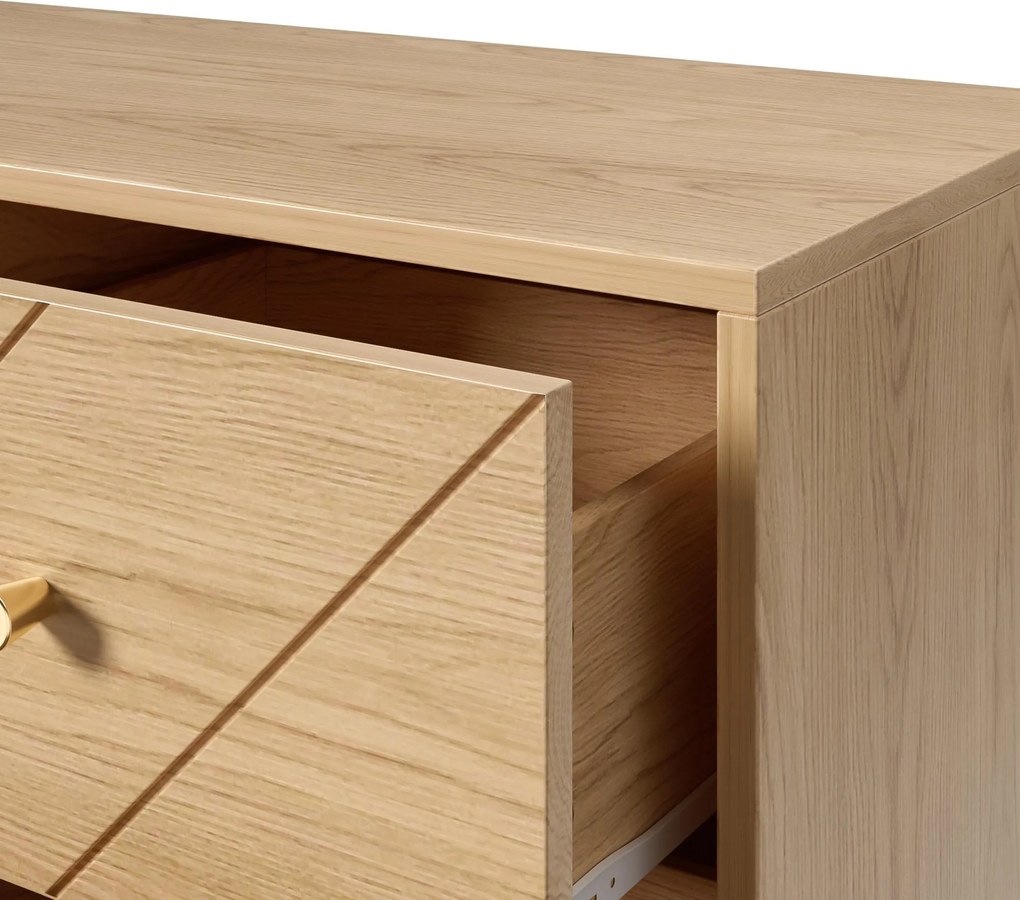 Comodă cu 9 sertare, cu mult spațiu de depozitare, modele geometrice, 120x39x80 cm, Culoare naturală