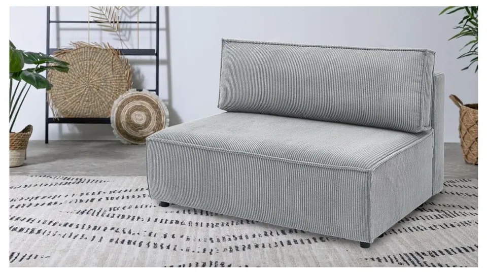 Modul pentru canapea gri deschis cu tapițerie din catifea reiată (de mijloc) Nihad modular – Bobochic Paris