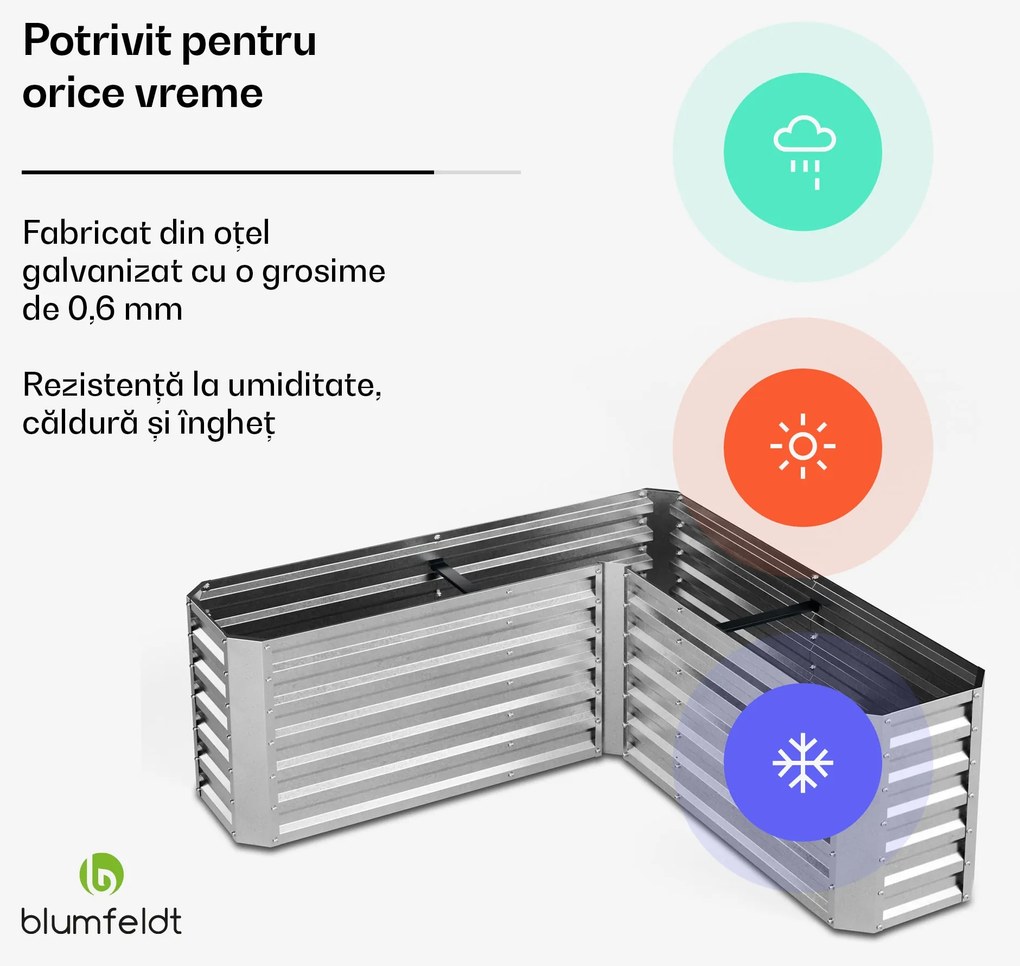 High Grow ghiveci, formă L, rezistent la intemperii, rezistent la coroziune, robust, 742 L