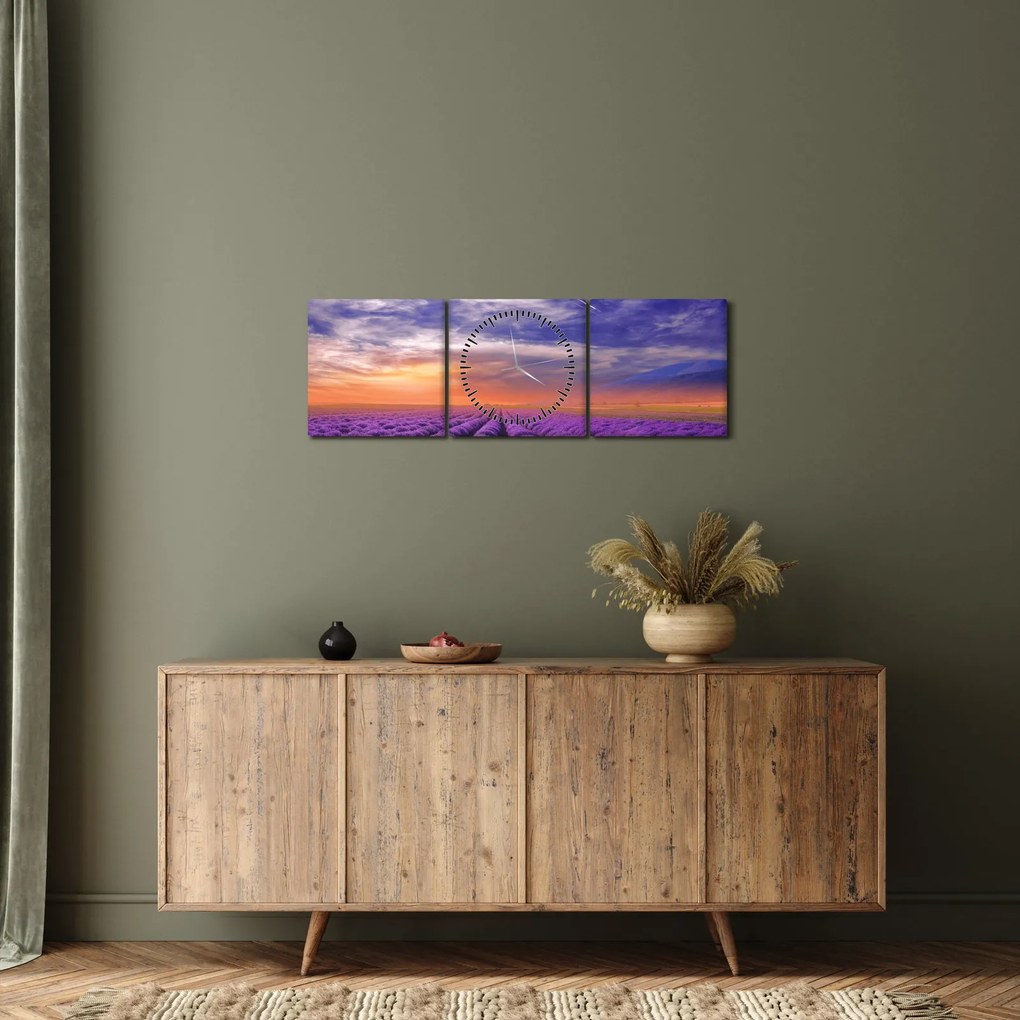 Tablou câmpului cu lavandă (cu ceas) (90x30 cm)