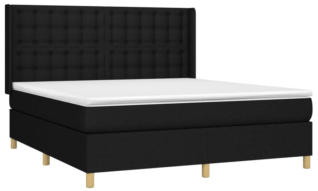 Pat box spring cu saltea, negru, 180x200 cm, catifea Negru, 180 x 200 cm, Nasturi de tapiterie