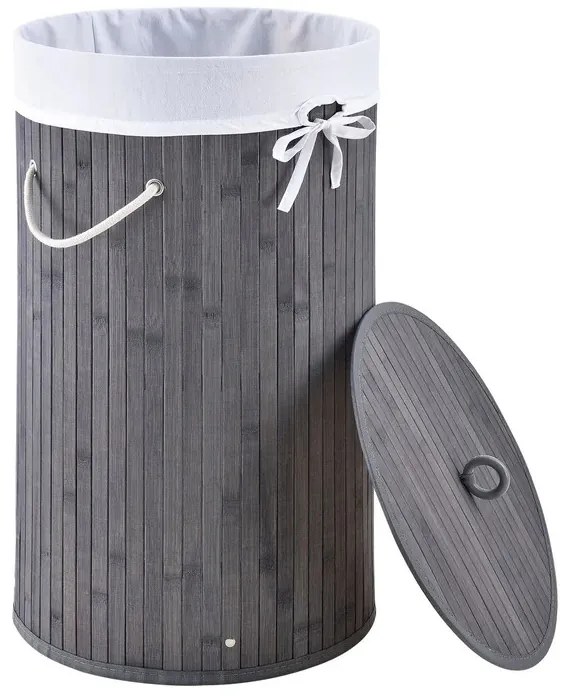 Juskys Coș de rufe din bambus Curly Round 55 L - gri