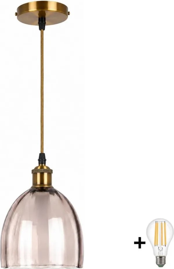 BRILAGI-LED Lustră pe cablu RETRO GLASS 1xE27/60W/230V Ø 17 cm auriu/bej fumuriu