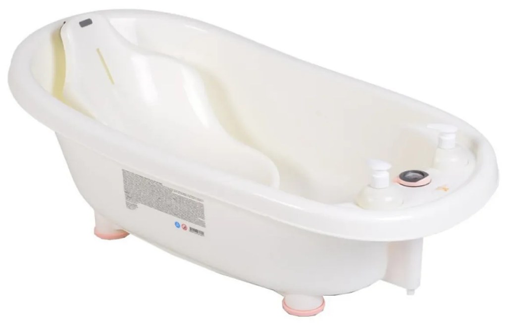 Cadita ergonomica pentru bebelusi si copii NOVOKIDS™ Baby Bubbles , Cu dispensor sapun si sampon incluse, Dimensiuni 95x48x88 cm, Alb cu Roz