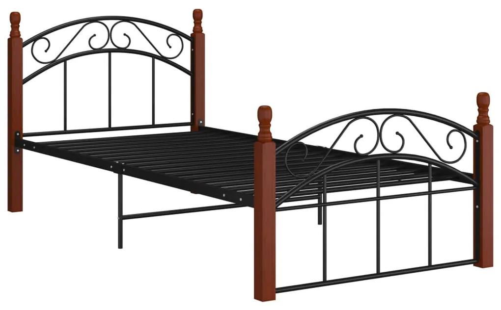 324918 vidaXL Cadru de pat, negru, 90x200 cm, metal și lemn masiv de stejar