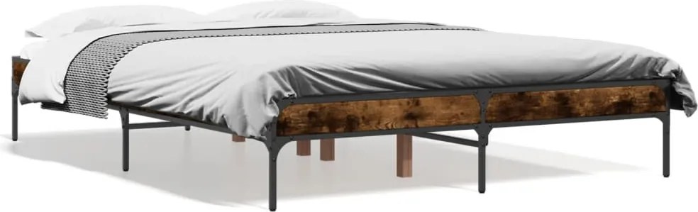 vidaXL Cadru de pat, stejar fumuriu 120x200 cm lemn prelucrat și metal