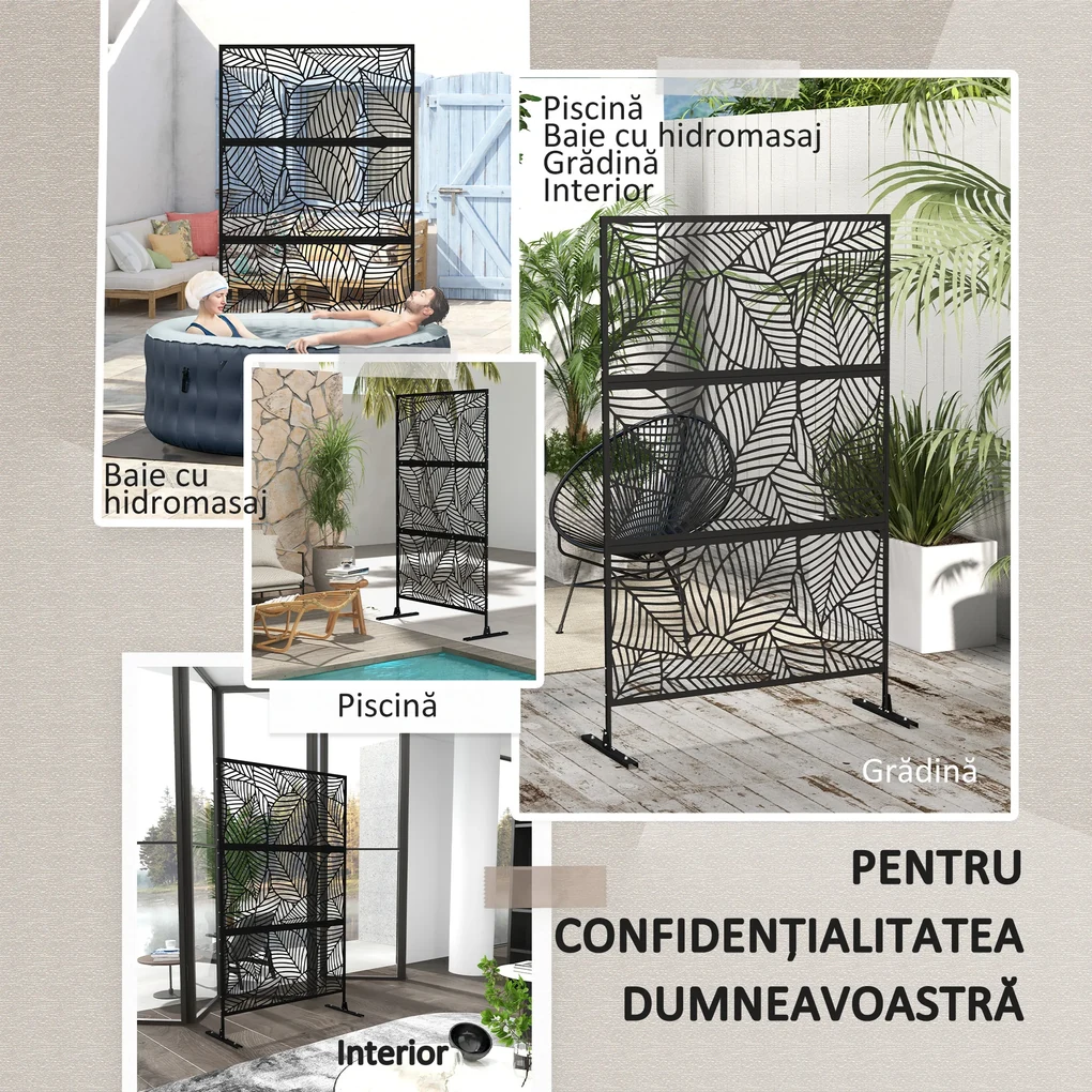 Outsunny Paravan Oțel Negru Exterior | Aosom Romania | BIANO