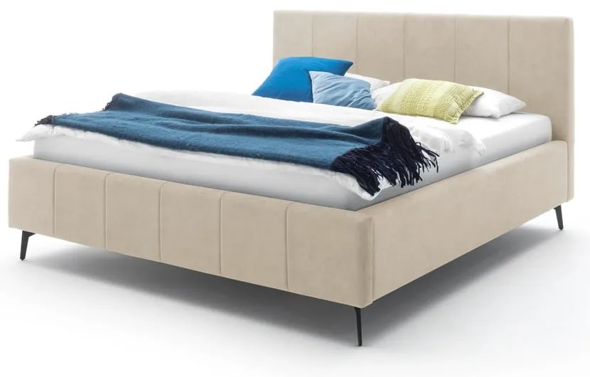 Pat matrimonial bej tapițat cu spațiu de depozitare cu somieră 160x200 cm Lizzano – Meise Möbel