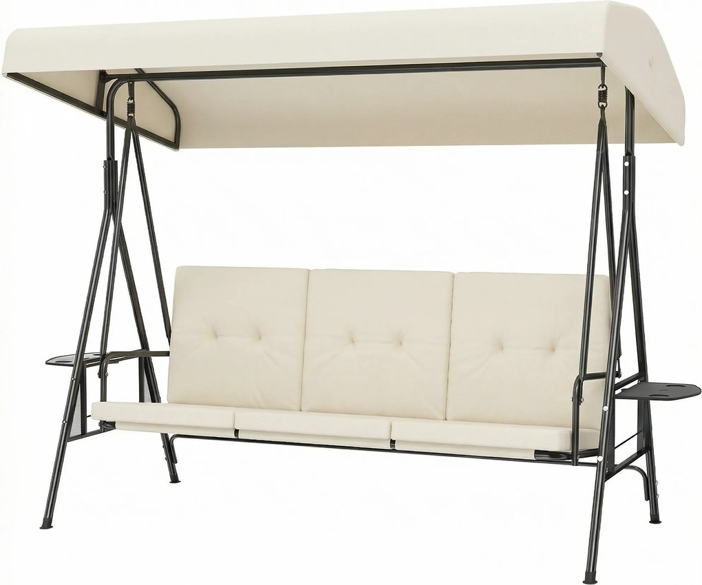Outsunny Balansoar de grădină 3 locuri confort sporit, acoperiș reglabil, 2 tablete laterale, perne, oțel poliester | Aosom Romania