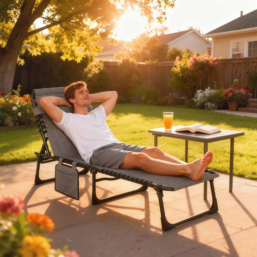 Outsunny Șezlong pliabil pentru plajă/soare, spătar înclinat 5 poziții, pernă pentru cap detașabilă, 189 x 58 x 30 cm, gri | Aosom Romania